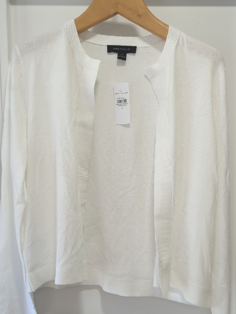 Ann Taylor White Open-Front Knit Cardigan with Crew Neckline Size Small - Picture 7 of 10